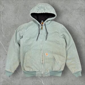 Carhartt WJ130 454 Rare Coastline Blue Quilted Hooded Canvas Active Jacket - XS